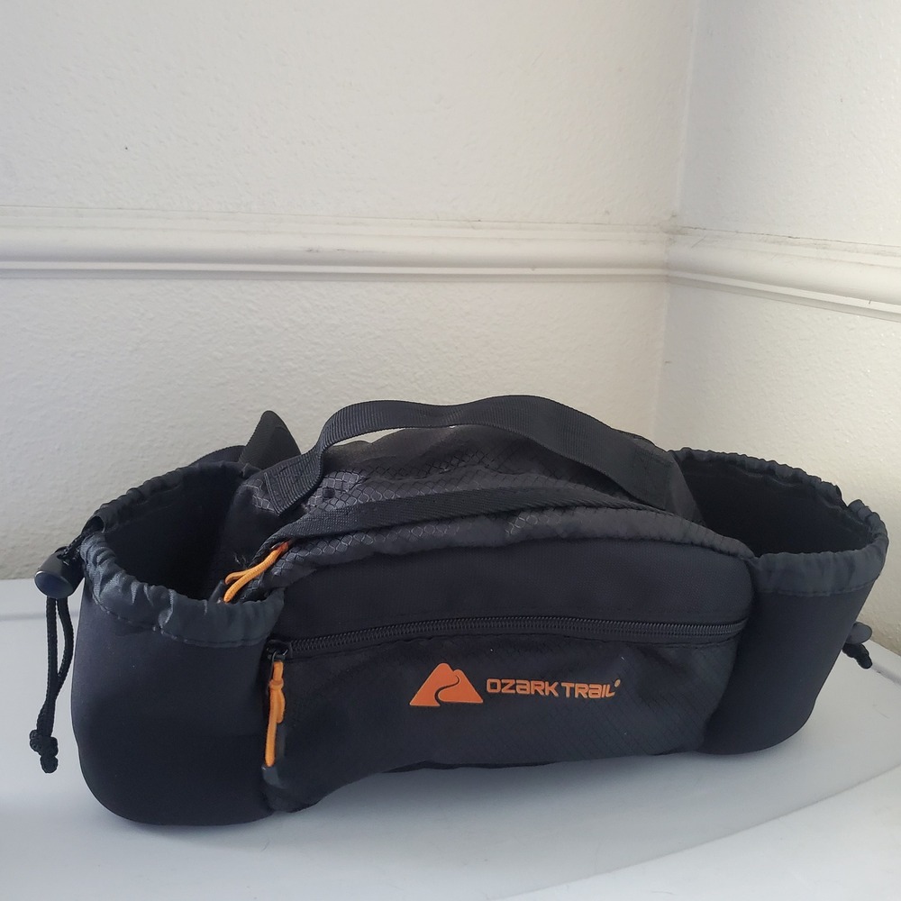 Ozark Trail Hiking Waist Pack Black Ripstop Lumbar Bag with Dual Bottle Holders